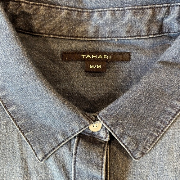 Tahari denim pearl snap button up denim long sleeve shirt size M - Picture 11 of 15